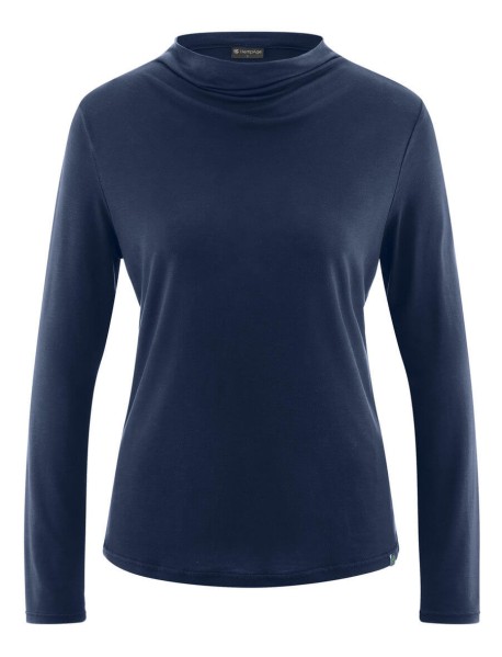NADYA – Langarmshirt mit drapiertem Stehkragen aus Hanf-Lyocell