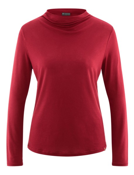 NADYA – Langarmshirt mit drapiertem Stehkragen aus Hanf-Lyocell