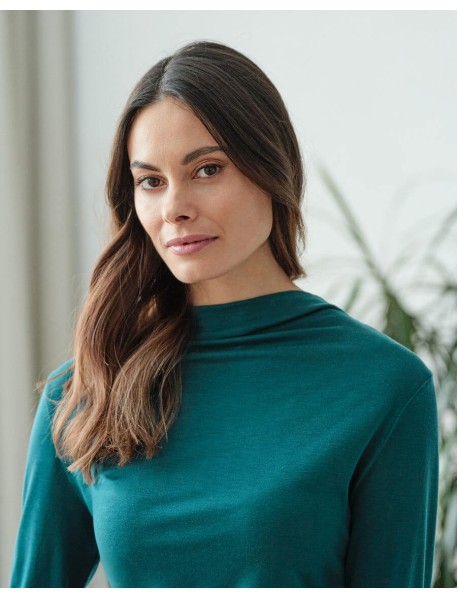 NADYA – Langarmshirt mit drapiertem Stehkragen aus Hanf-Lyocell