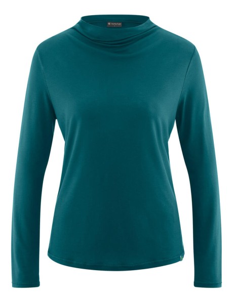 NADYA – Langarmshirt mit drapiertem Stehkragen aus Hanf-Lyocell