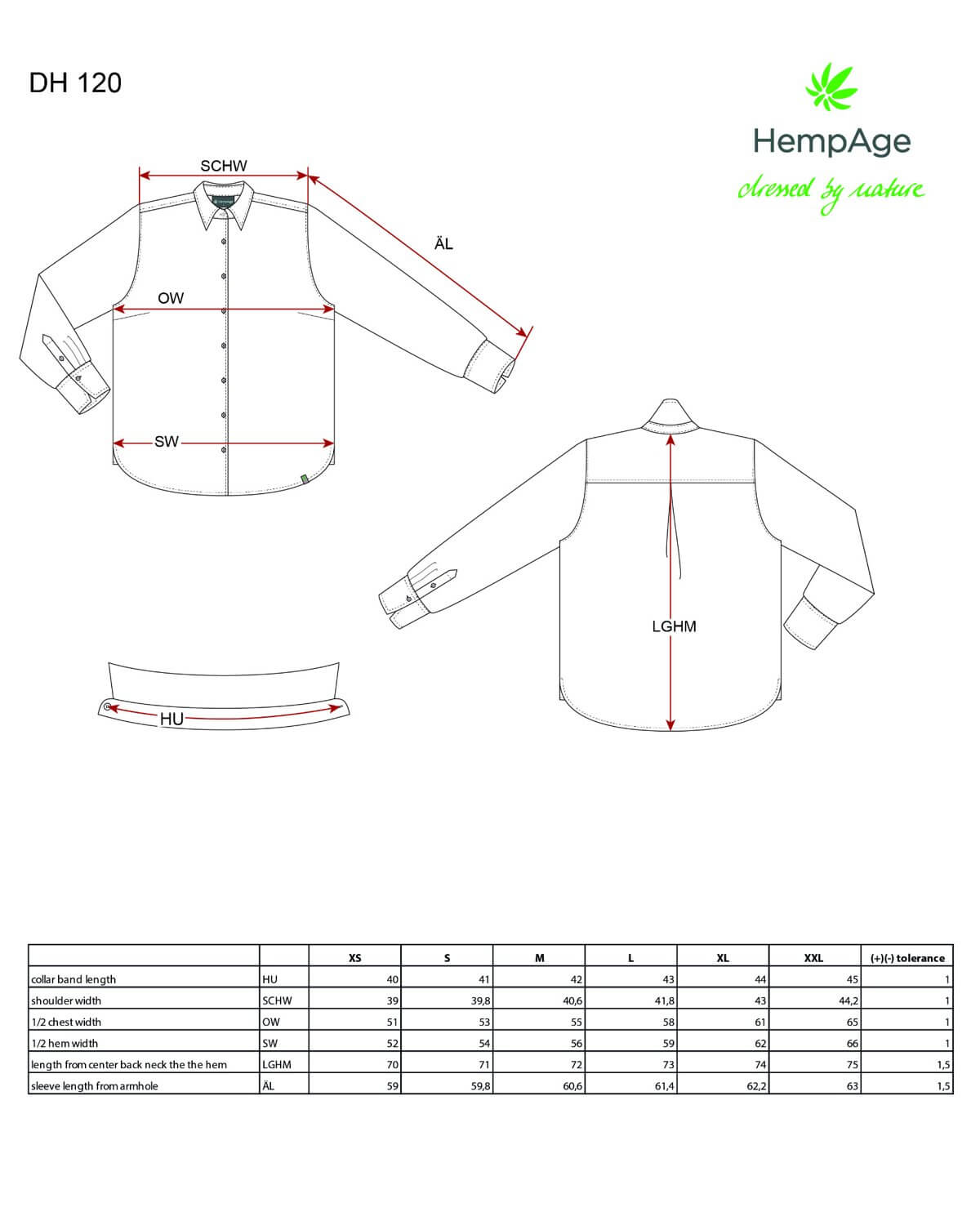Hanf Bluse Damen Lea Grössentabelle HempAge