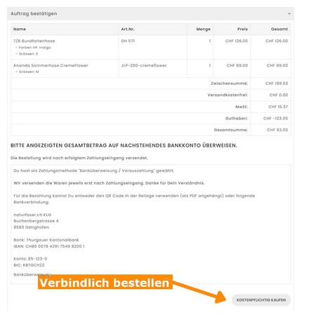 Naturmode Bestellung verbindlich kaufen